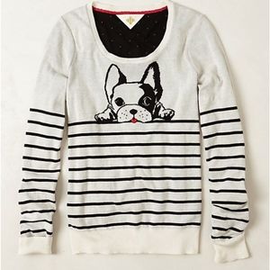 ANTHROPOLOGIE Cream and Black French Bulldog Sweater